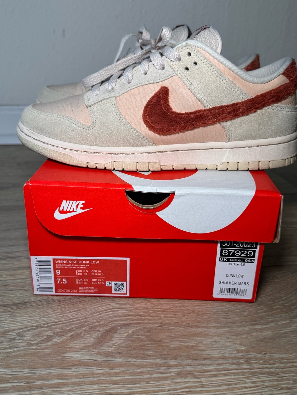 Nike Dunk Low Pink and Rust Textured Swoosh